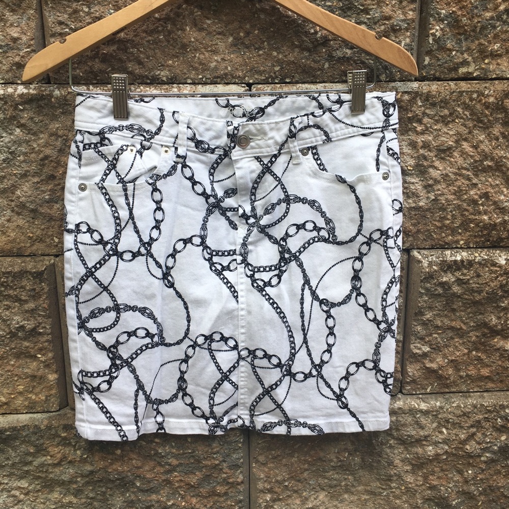 Cache Chain Print Mini Jean Skirt - image 1